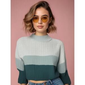 My Michelle Women's XL Color‎ Block Knit Pullover Sweater Multicolor